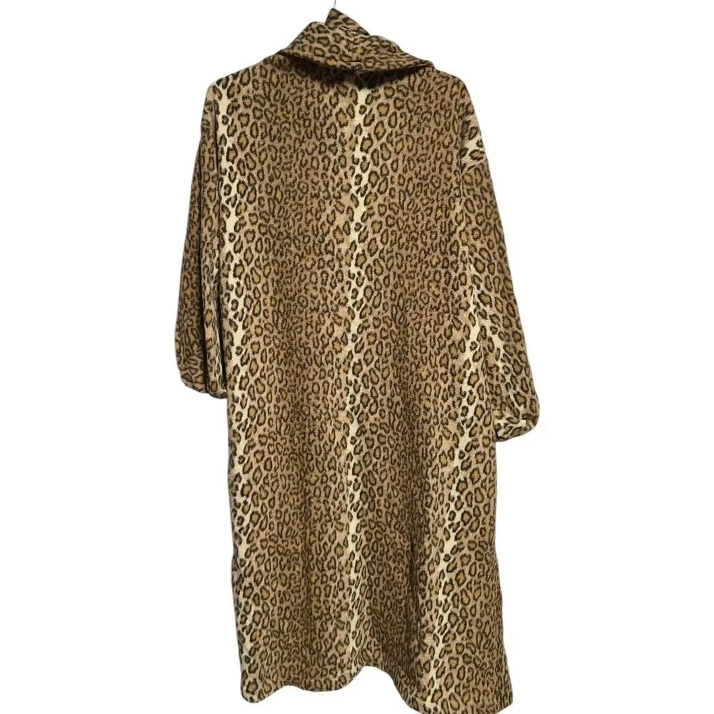 Leopard Print Cozy Fleece Bathrobe Cozycore Long Belted Lounge Self-care Winter